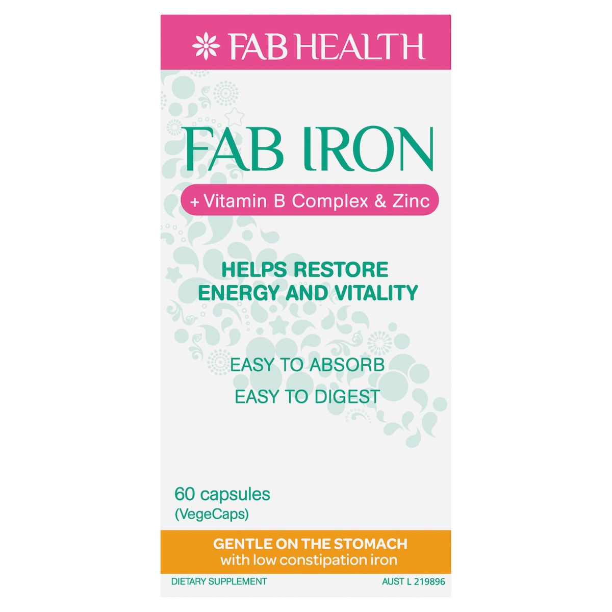 Fab Iron + Vitamin B + Zinc 60 Capsules