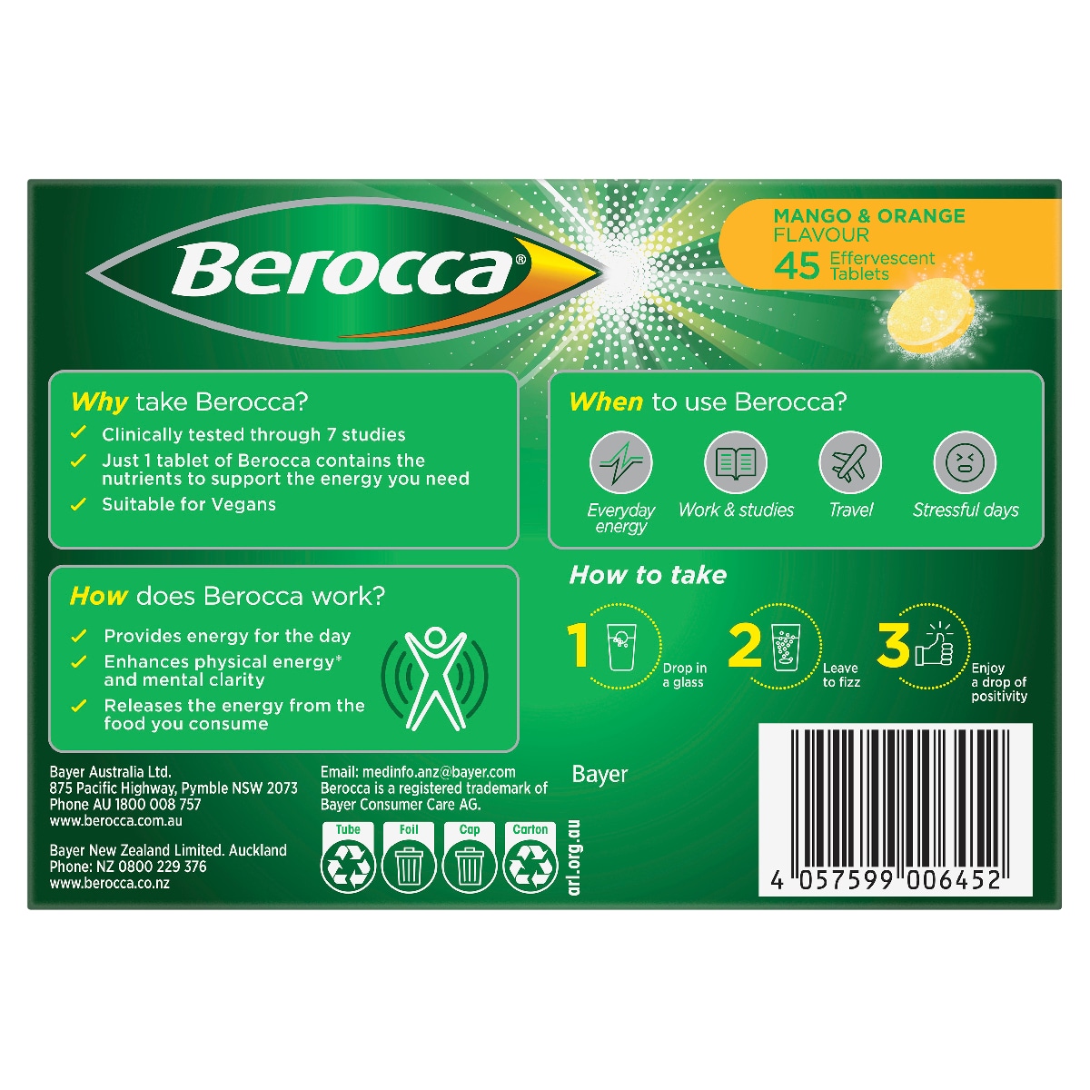 Berocca Energy Mango & Orange 45 Effervescent Tablet