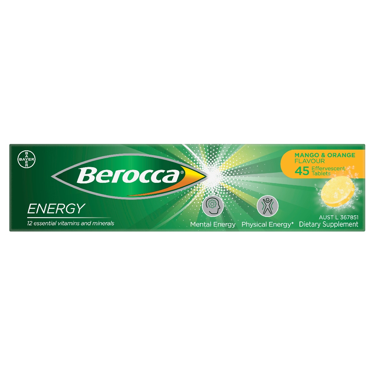 Berocca Energy Mango & Orange 45 Effervescent Tablet