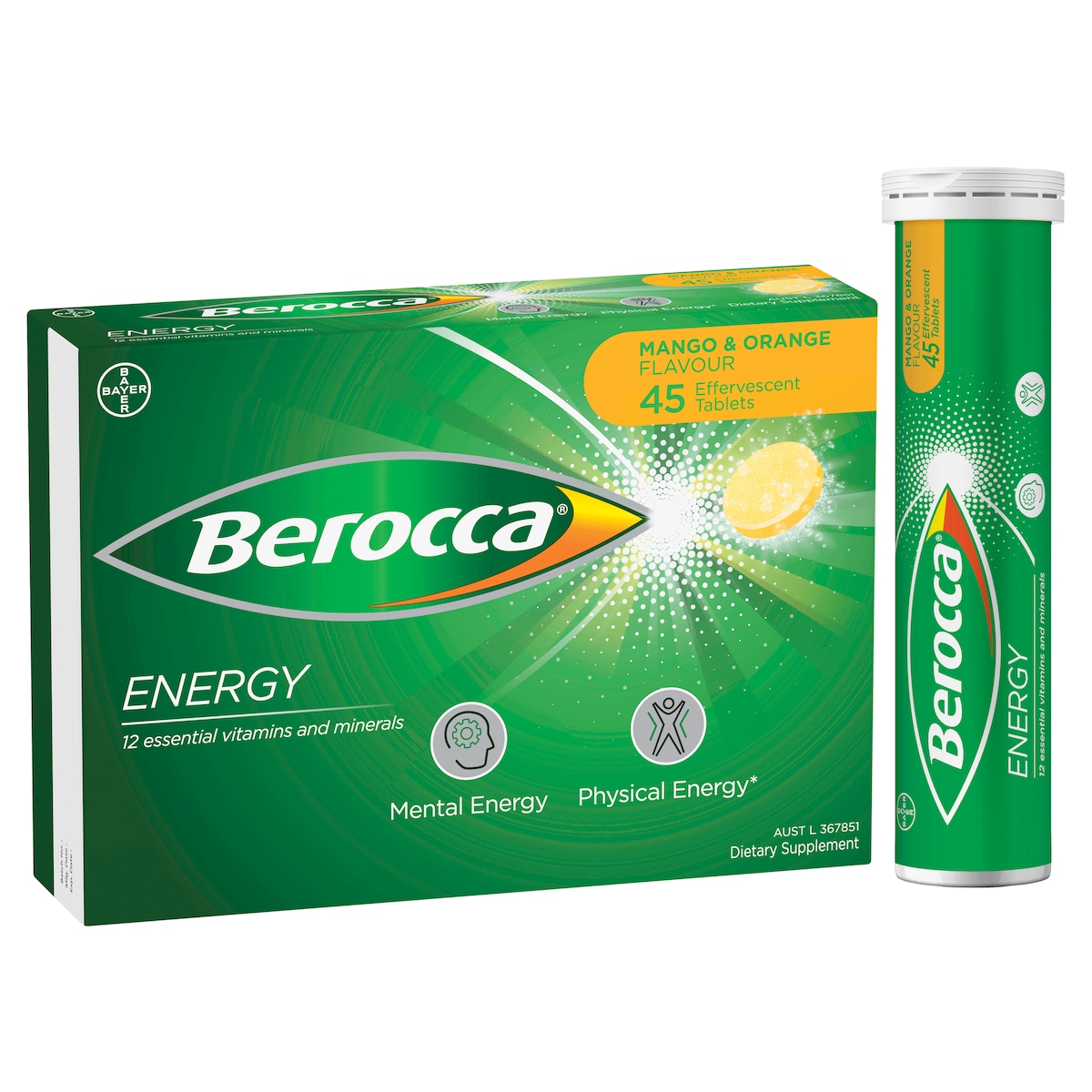 Berocca Energy Mango & Orange 45 Effervescent Tablet