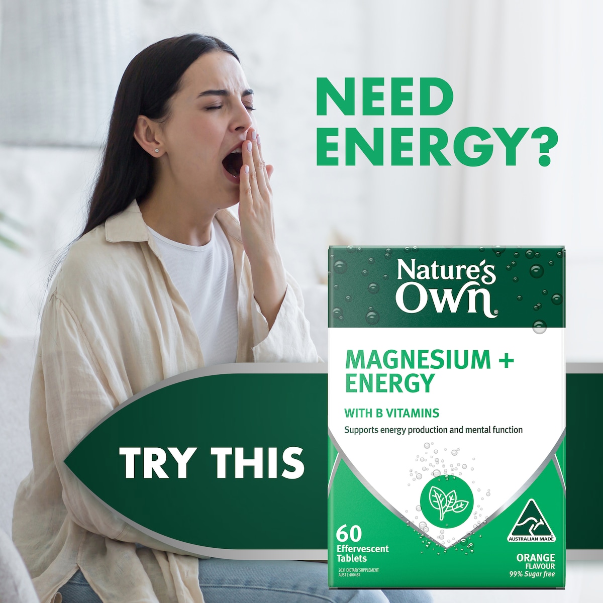 Nature's Own Magnesium + Energy Effervescent 60 Tablets