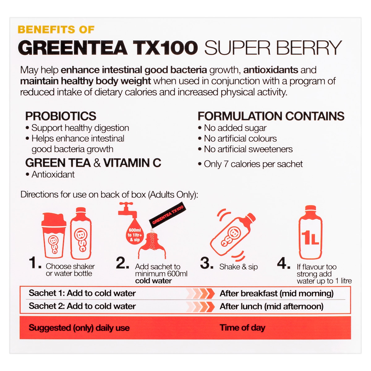 Bsc Body Science Green Tea Tx100 Super Berry 60 X 3G Sachets