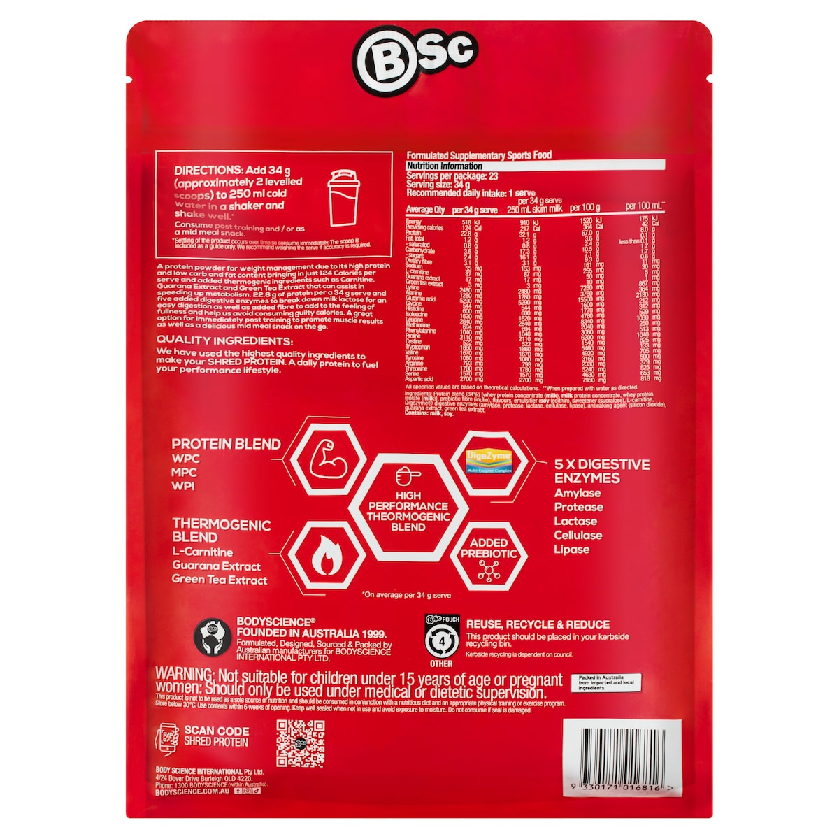 Bsc Body Science Shred Protein Vanilla 800G