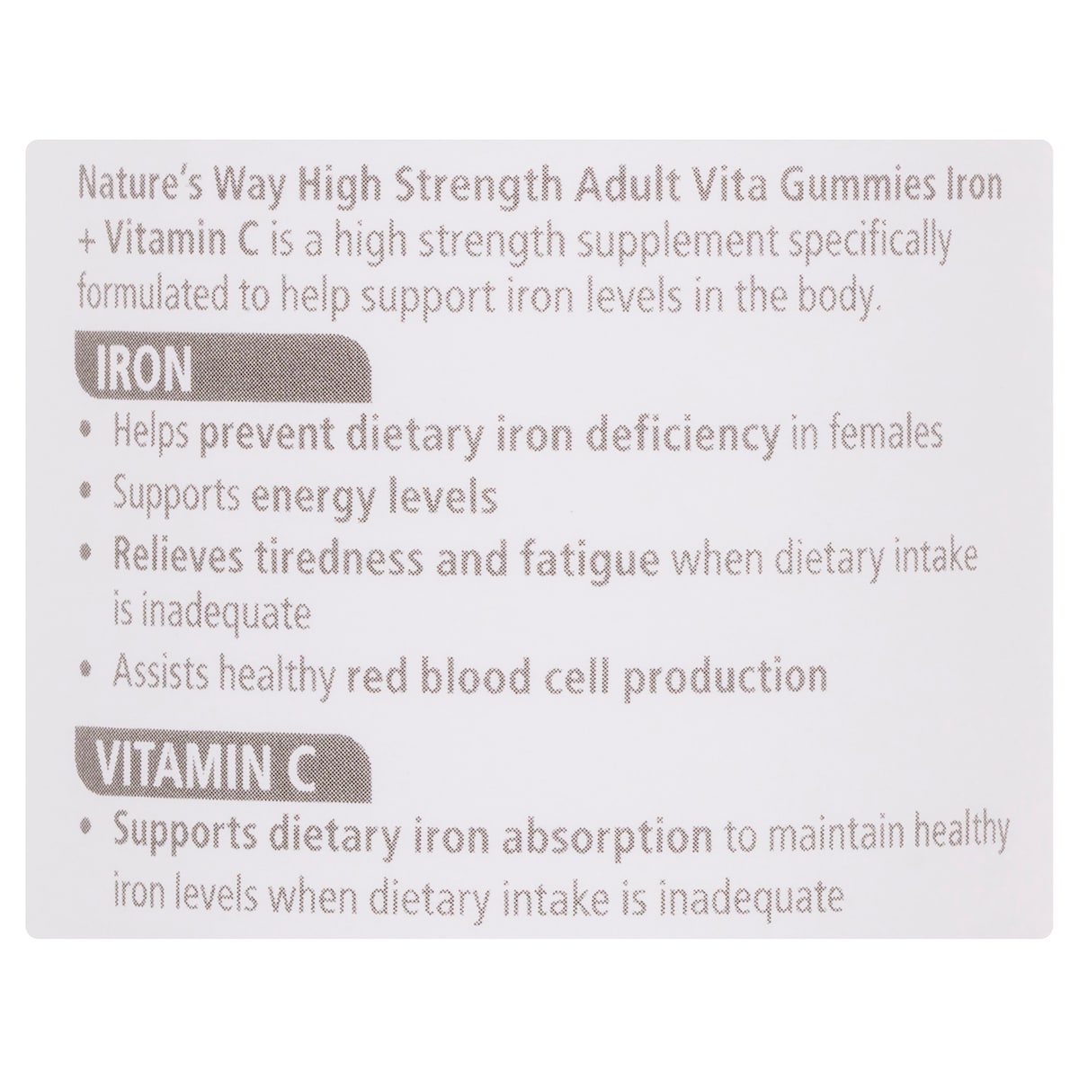 Natures Way High Strength Adult Vita Gummies Iron + Vitamin C 65 Pack