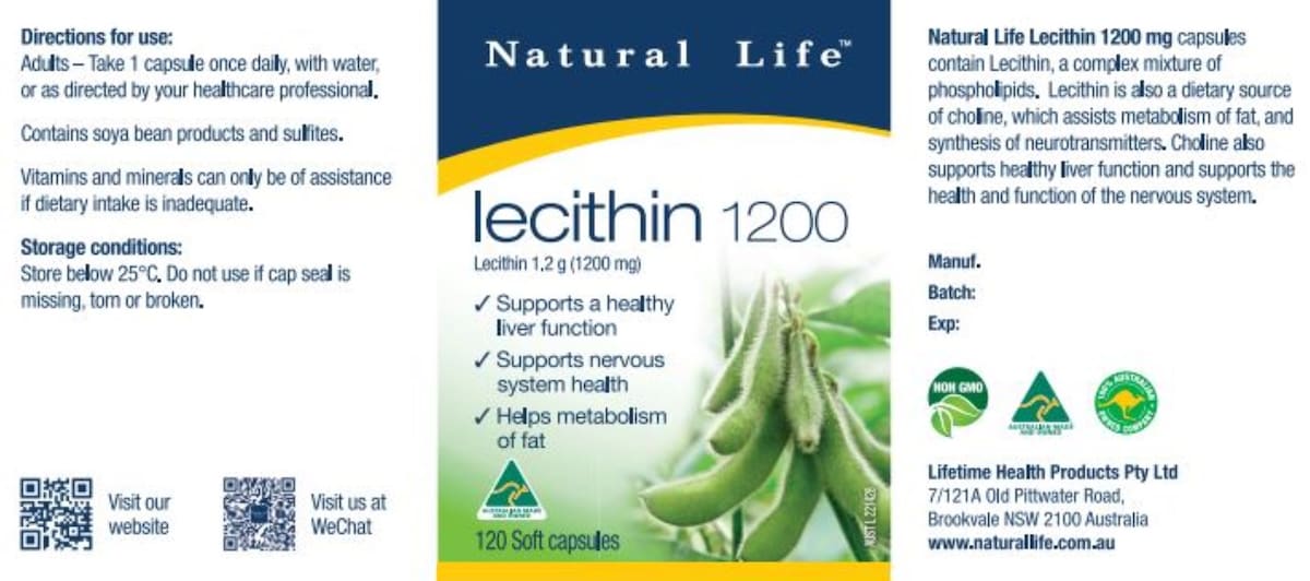 Natural Life Lecithin 1200Mg 120 Capsules