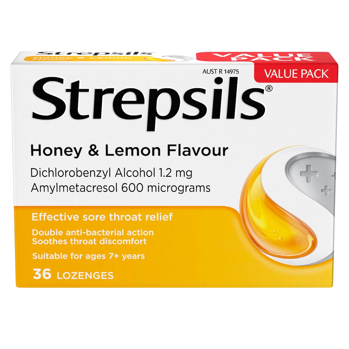 Strepsils Sore Throat Relief Honey & Lemon 36 Lozenges