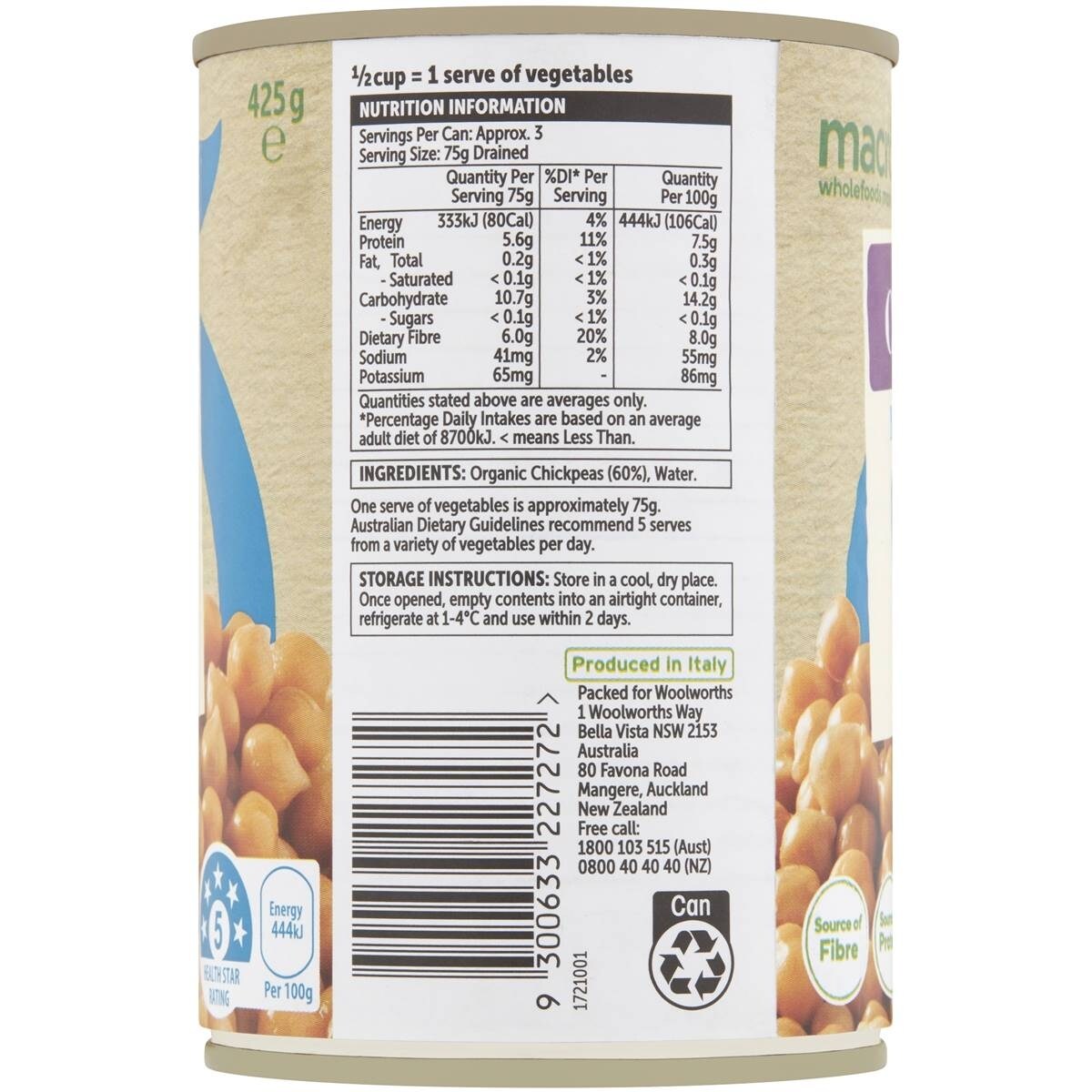 Macro Organic Chick Peas 425G