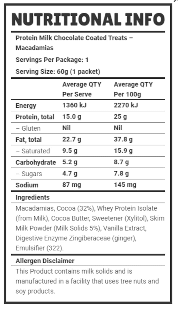 Vitawerx Protein Milk Chocolate Coated Macadamias 10 X 60G