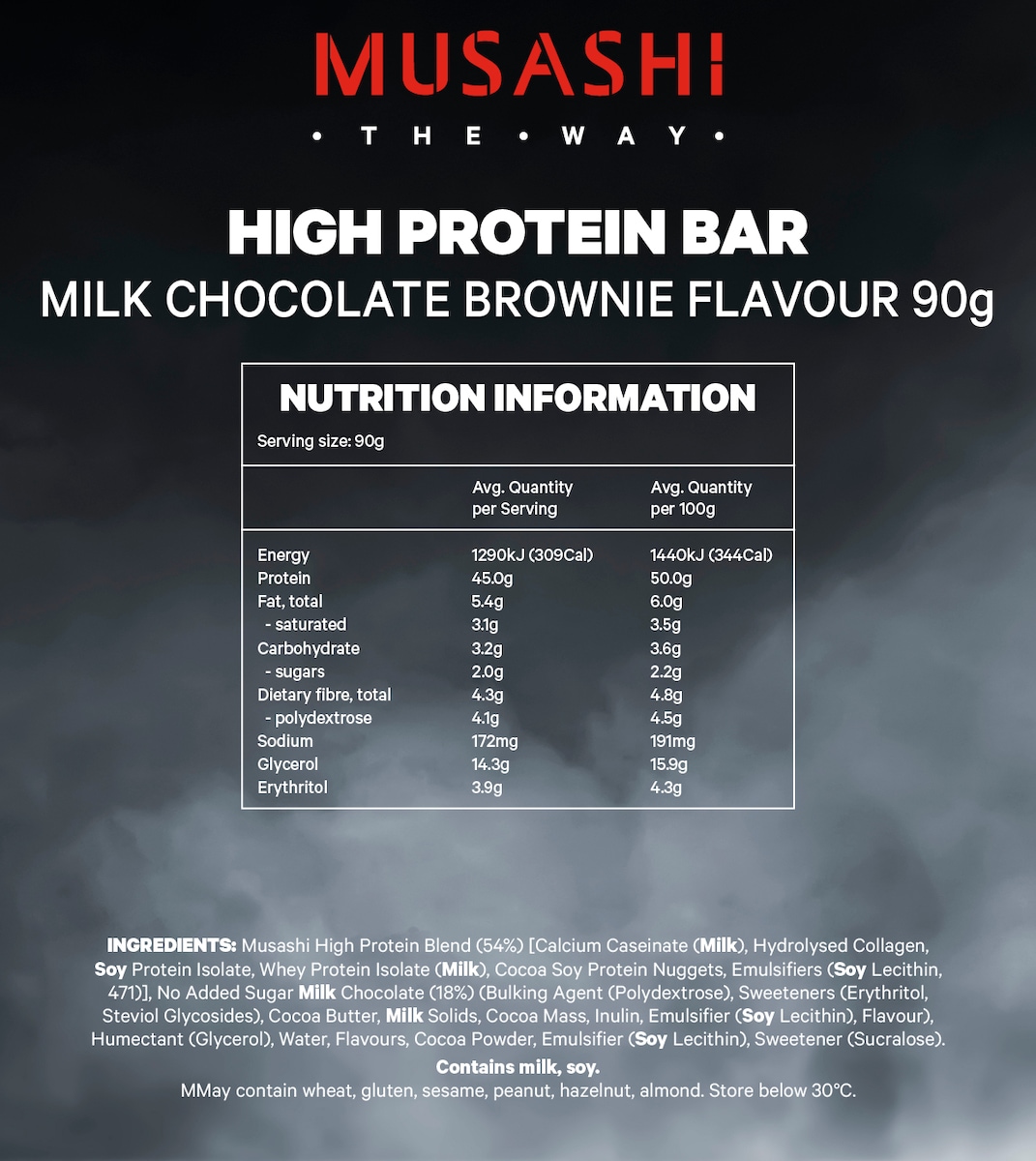 Musashi High Protein Bar Milk Chocolate Brownie 90G