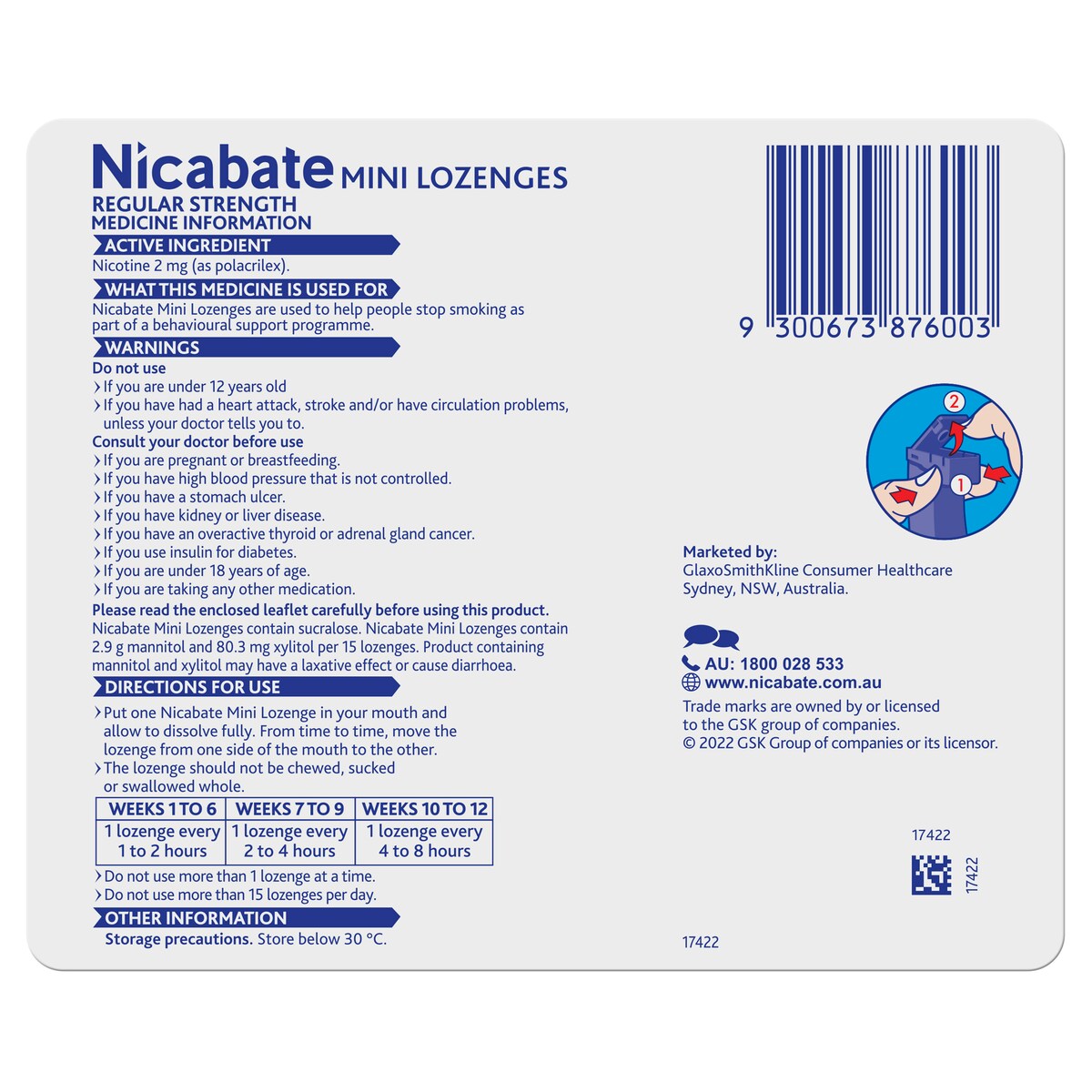 Nicabate Quit Smoking Mini Lozenges Mint 2Mg - 60 Pack