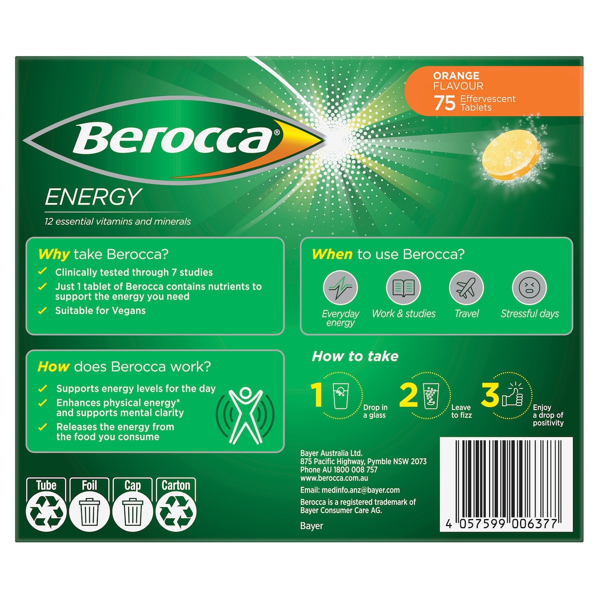 Berocca Effervescent Tablets Orange 75 Tablets