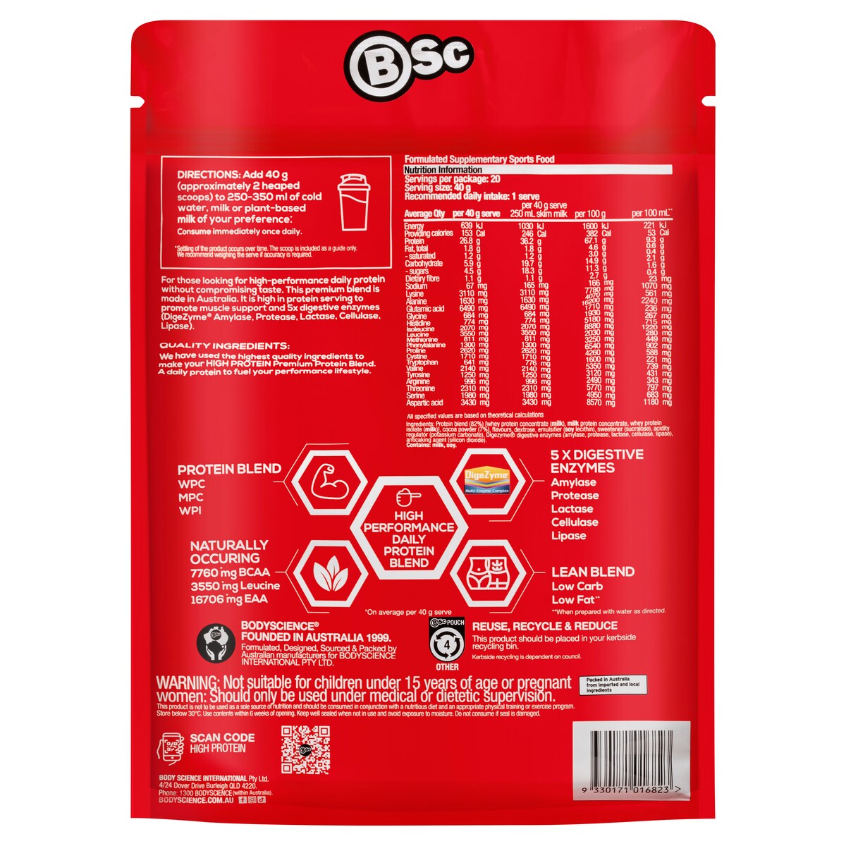 Bsc Body Science High Protein Powder Chocolate 800G