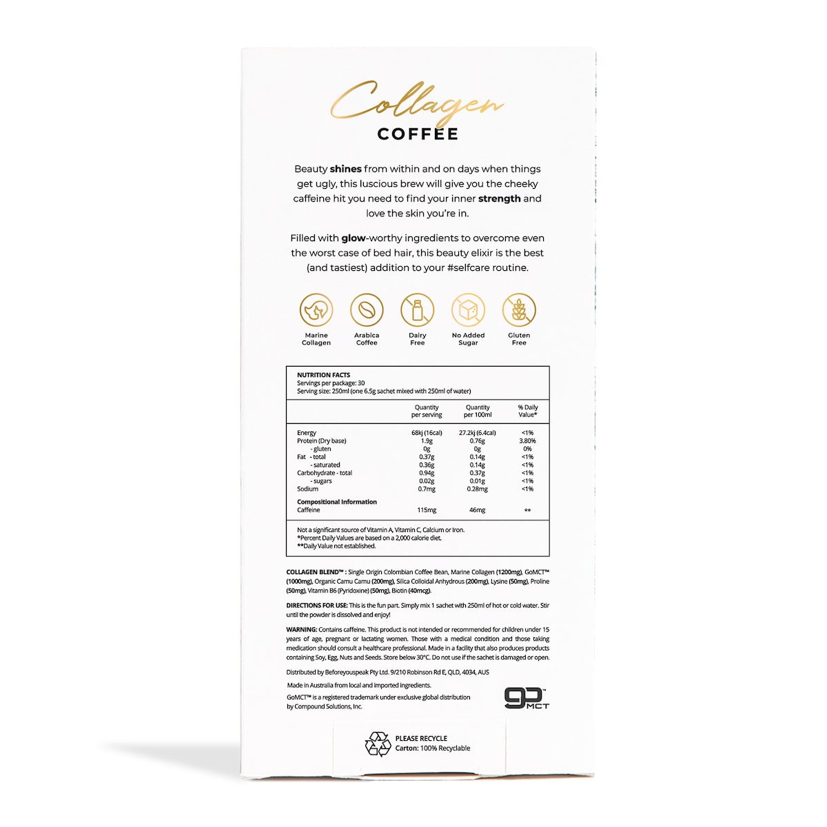 Beforeyouspeak Coffee Collagen Blend Unsweetened 30 X 6.5G