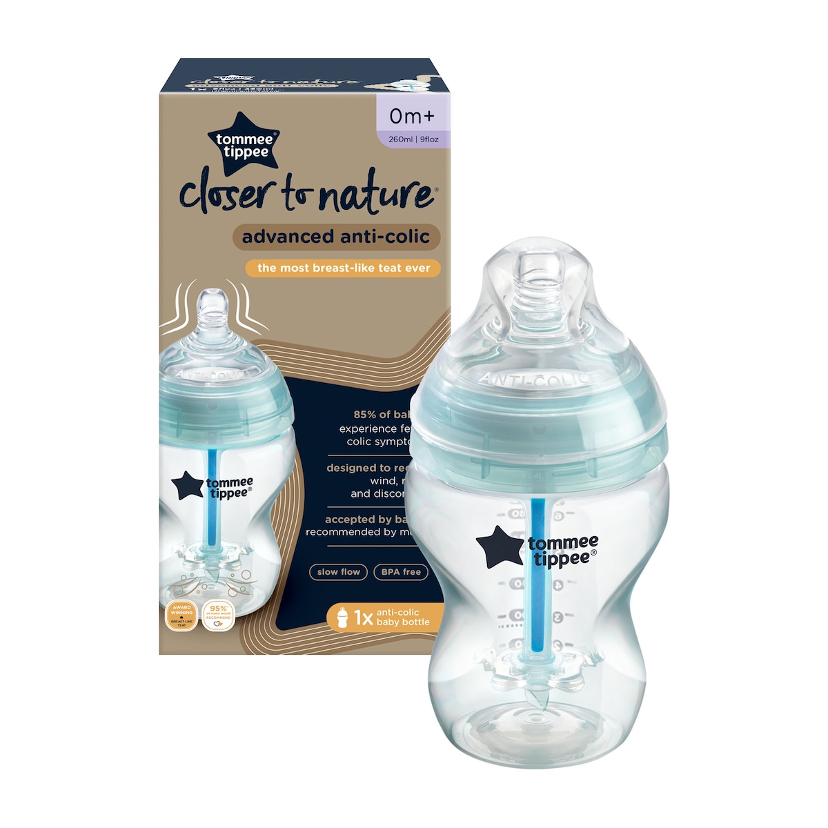 Tommee Tippee Advanced Anti-Colic Baby Bottle With Slow Flow Teat 260Ml