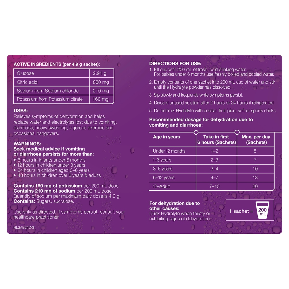 Hydralyte Electrolyte Powder Apple Blackcurrant 24 Sachets