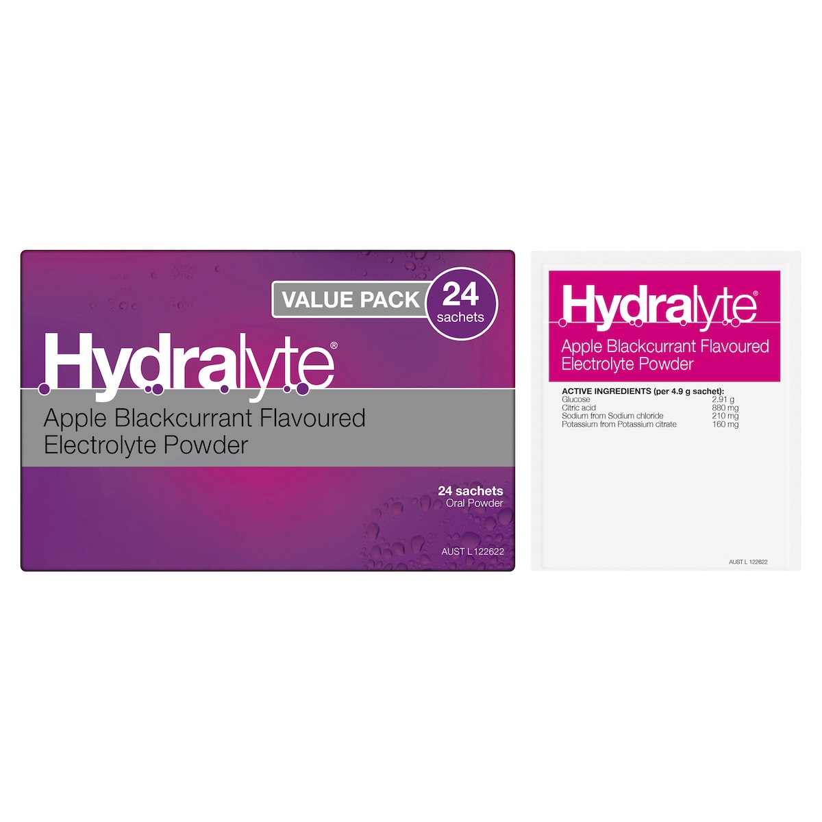 Hydralyte Electrolyte Powder Apple Blackcurrant 24 Sachets