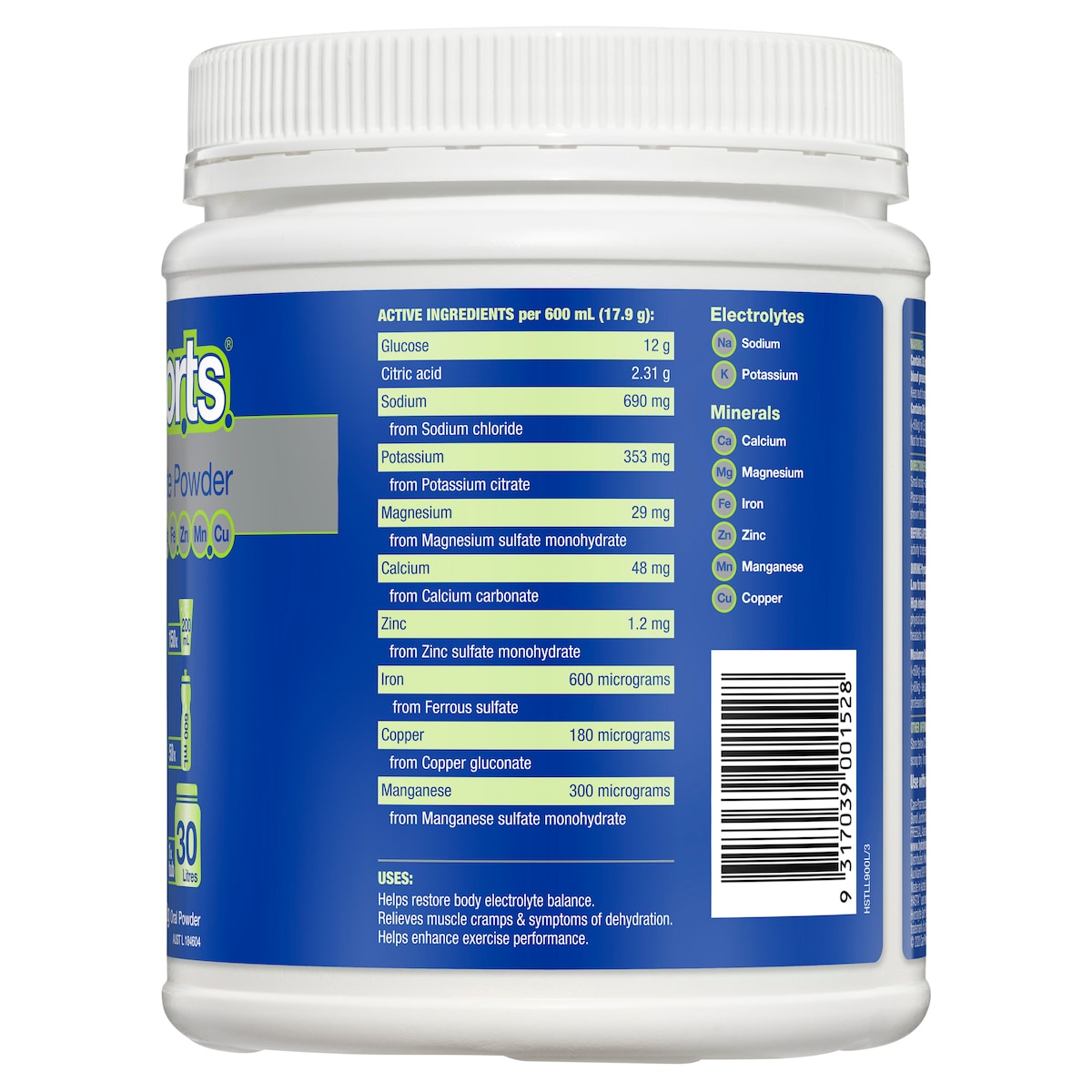 Hydralyte Sports Lemon Lime Flavour Electrolyte Powder 900G