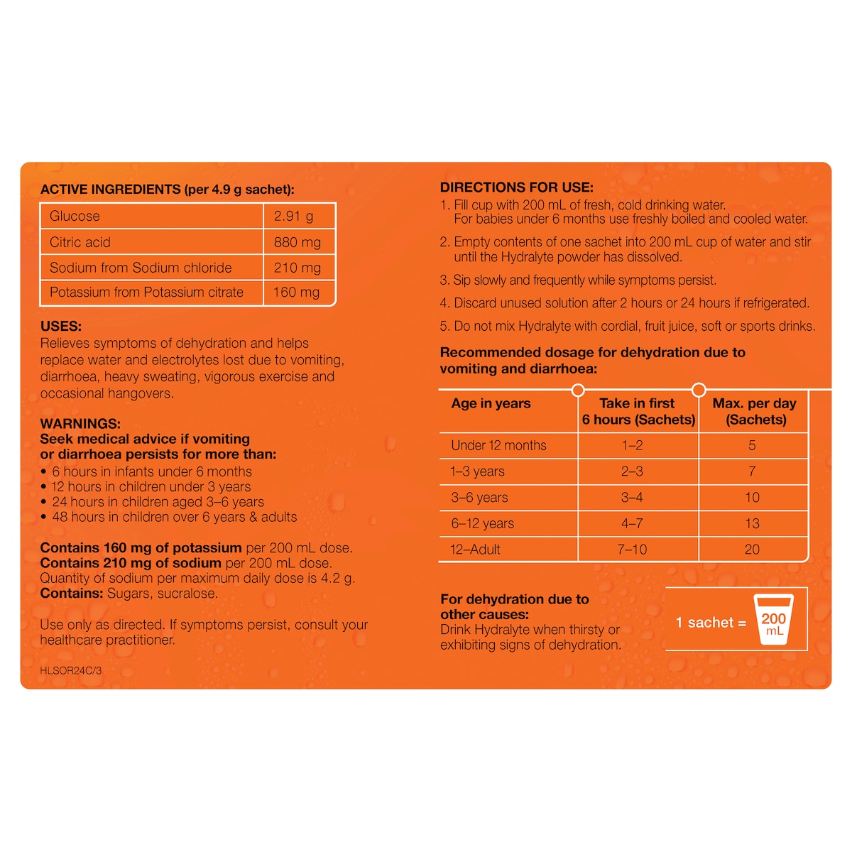 Hydralyte Electrolyte Powder Orange 24 Sachets