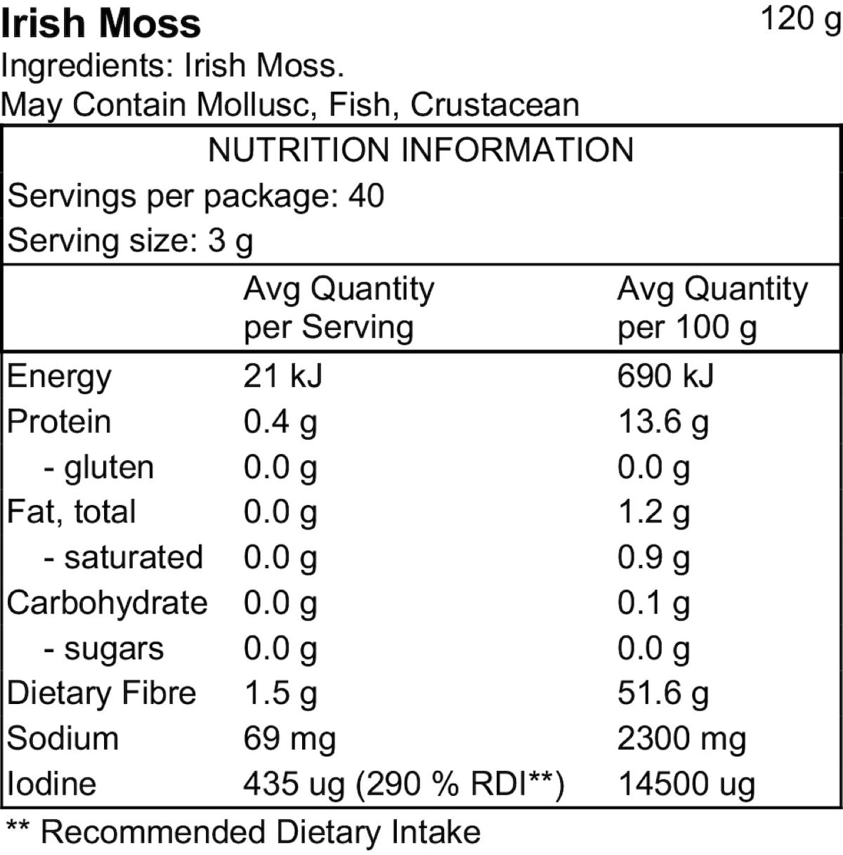 Pacific Harvest Irish Moss Pieces 120G