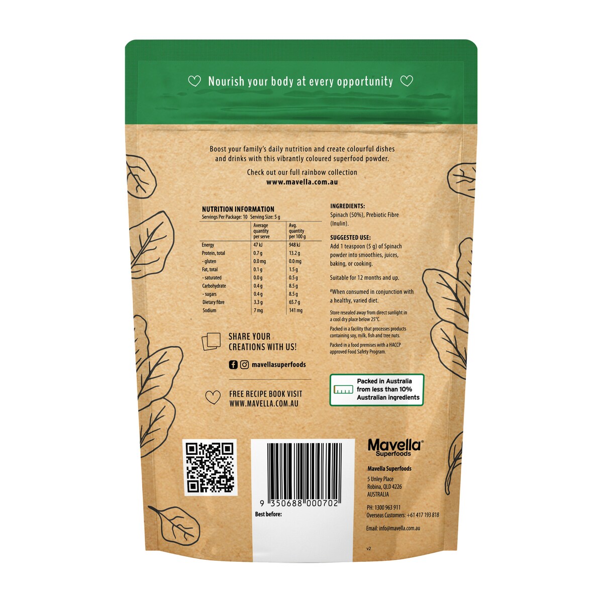 Mavella Spinach Powder 50G