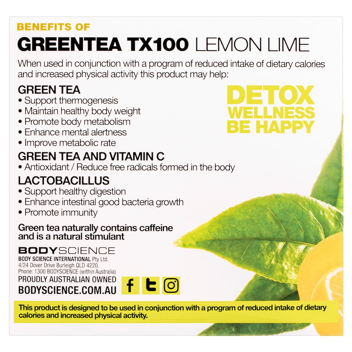 Bsc Body Science Green Tea Tx100 Lemon Lime 60 X 3G