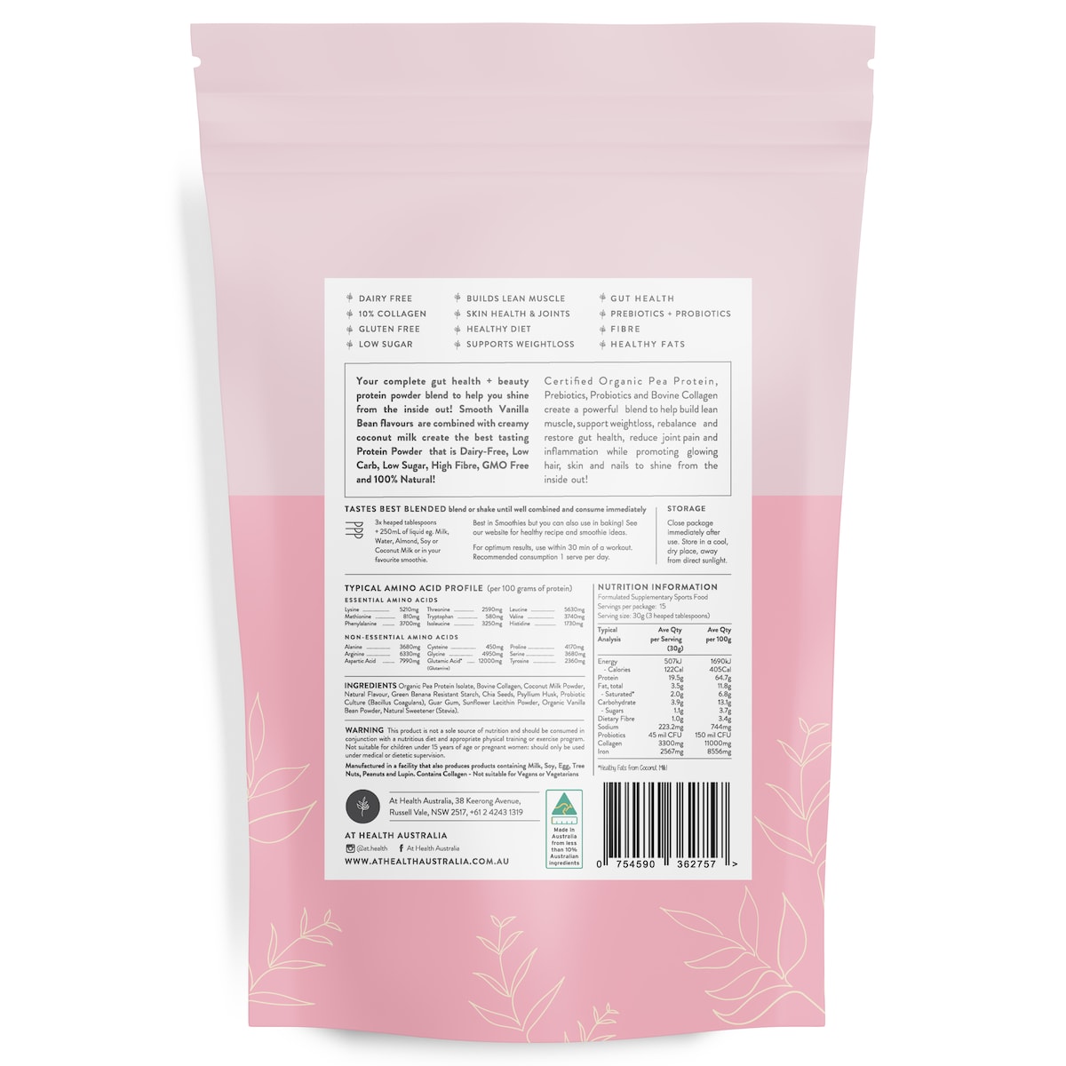 At Health Australia Radiant Body Protein With Collagen Vanilla 450G