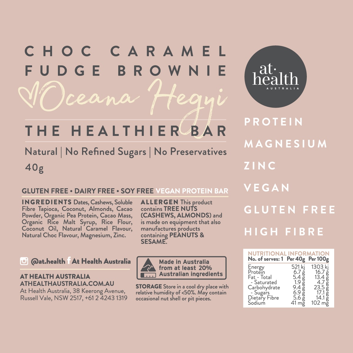 At Health Australia Natural Protein Bars Choc Caramel Fudge Brownie 12 X 40G