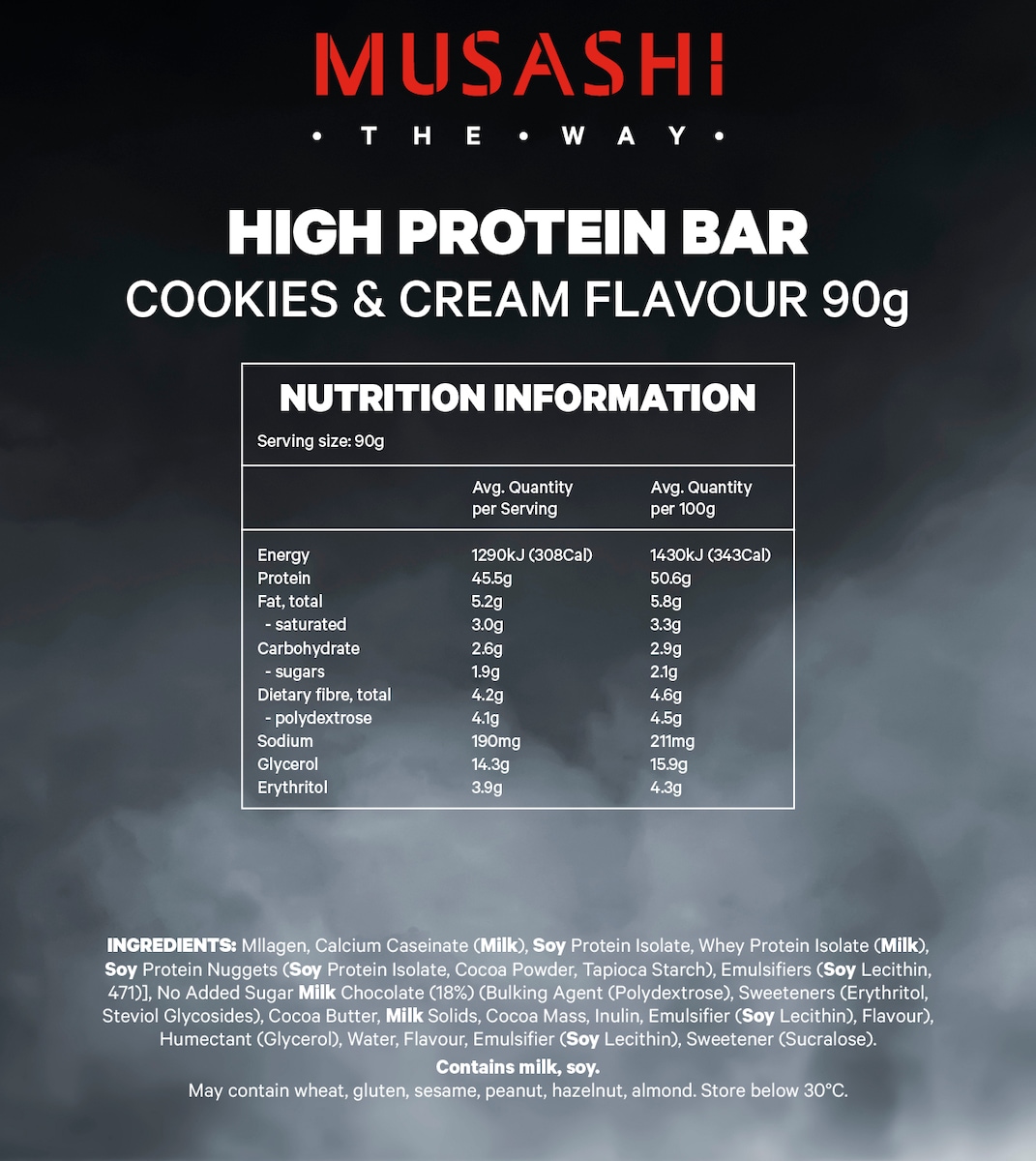 Musashi Recover High Protein Bar Cookies & Cream 90G