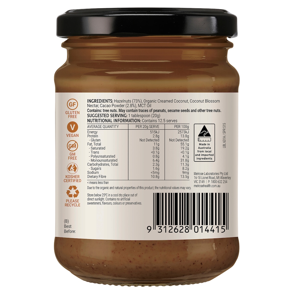 Melrose Chocolate Hazelnut Nut Butter 250G