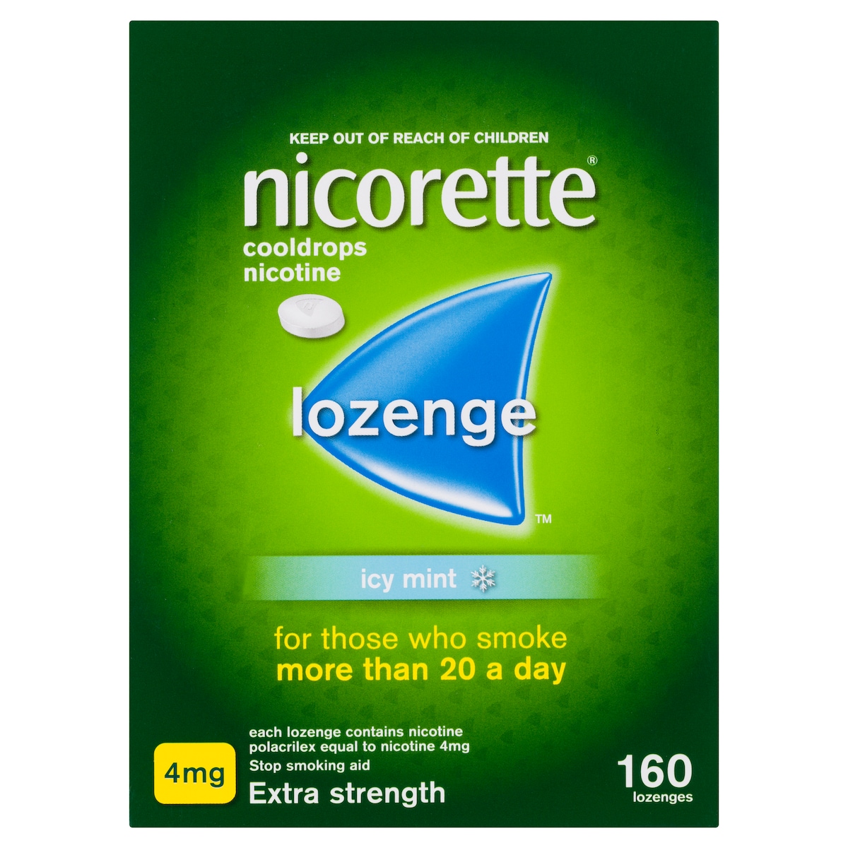 Nicorette Quit Smoking Cooldrops Icy Mint 4Mg 160 Nicotine Lozenges