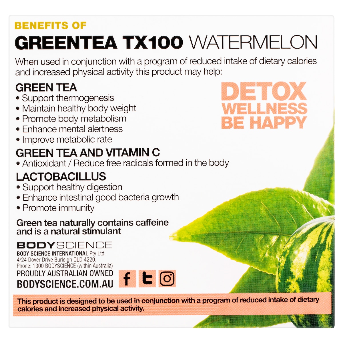 Bsc Body Science Green Tea Tx100 Watermelon 60 X 3G Sachets