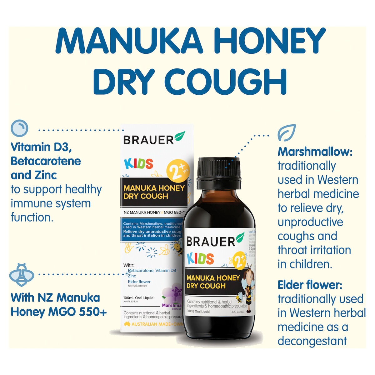 Brauer Kids Manuka Honey Dry Cough 100Ml