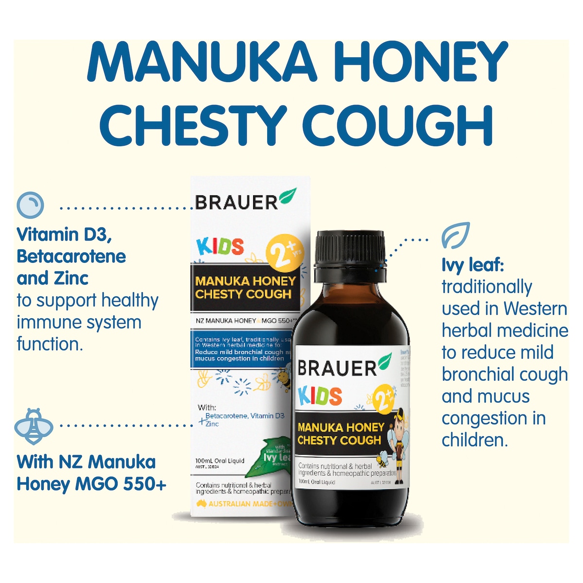 Brauer Kids Manuka Honey Chesty Cough 100Ml