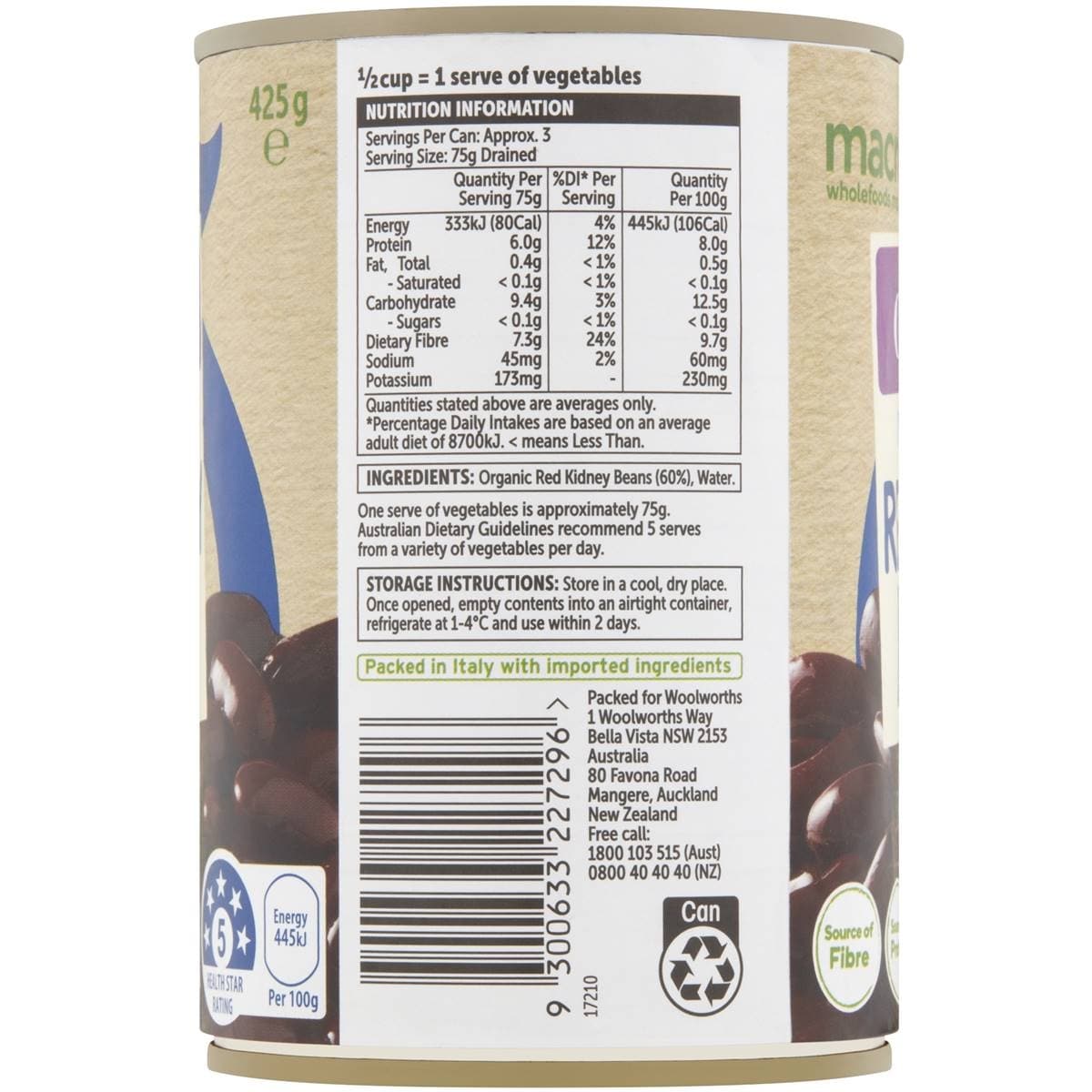 Macro Organic Red Kidney Beans 425G