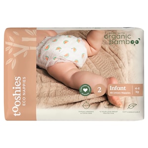 Tooshies Nappies With Organic Bamboo Size 2 Infant - 4-8Kg