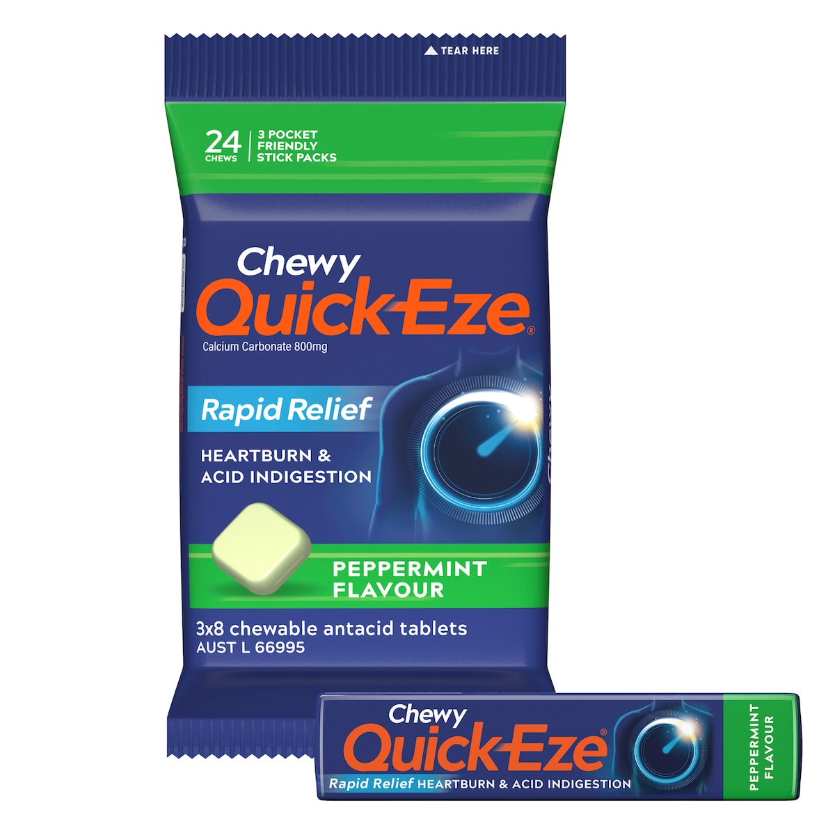 Quick-Eze Rapid Relief Peppermint 3 X 8 Chewable Antacid Tablets
