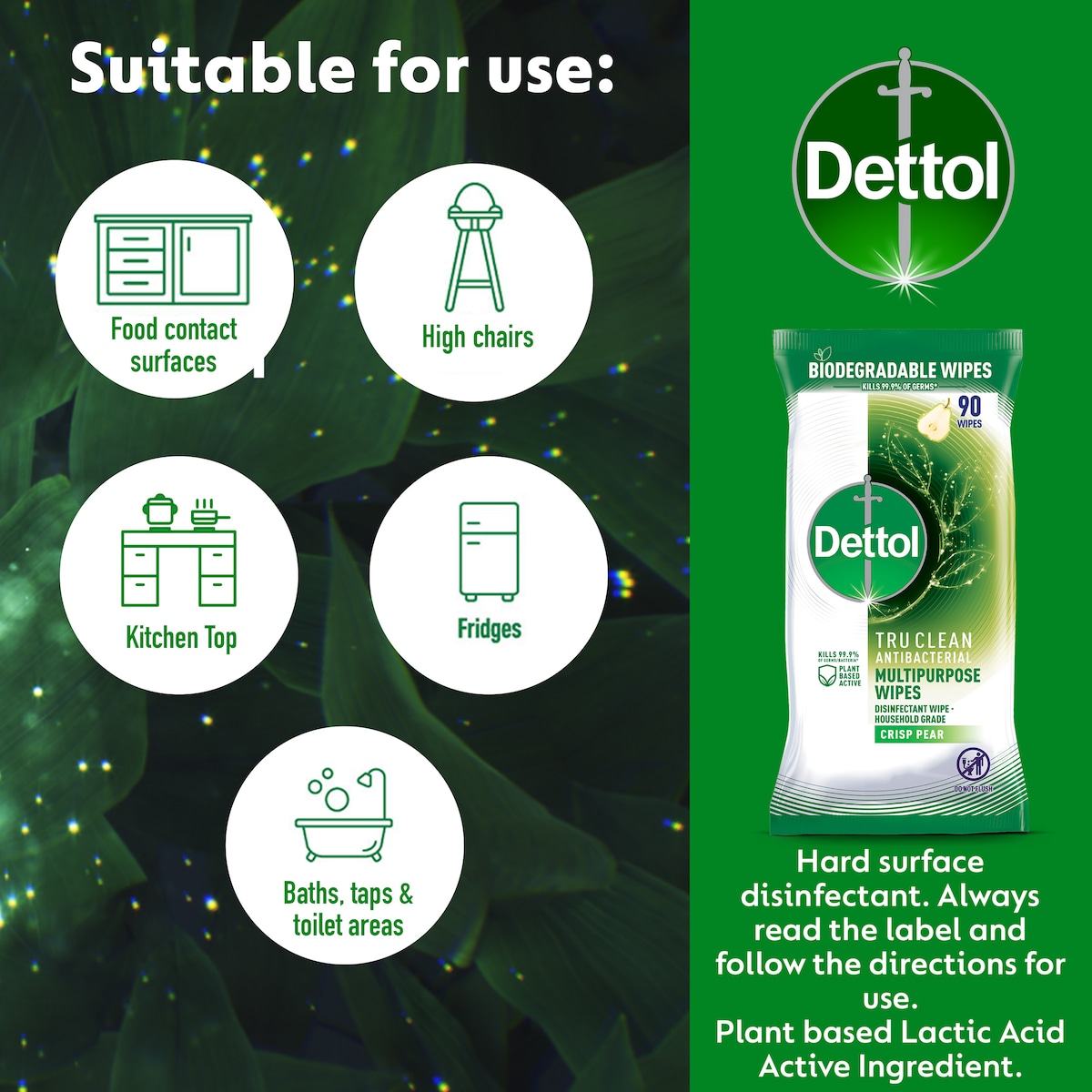 Dettol Tru Clean Antibacterial Wipes Crisp Pear 90 Pack