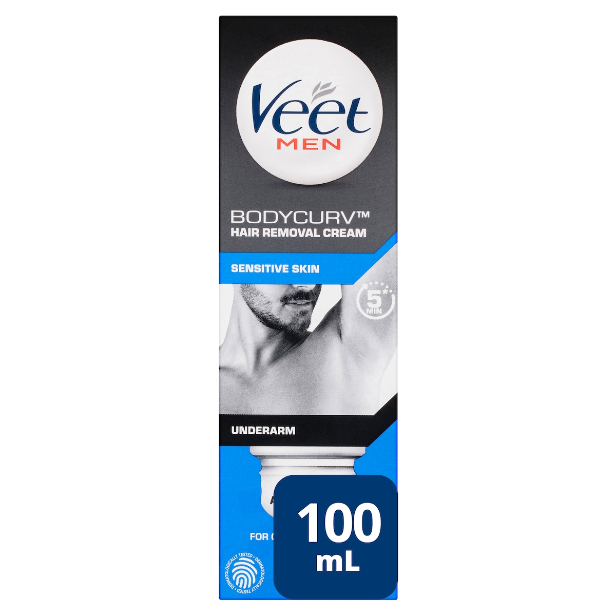 Veet Men Bodycurv Hair Removal Cream Sensitive Skin Underarm With Dome Applicator 100Ml