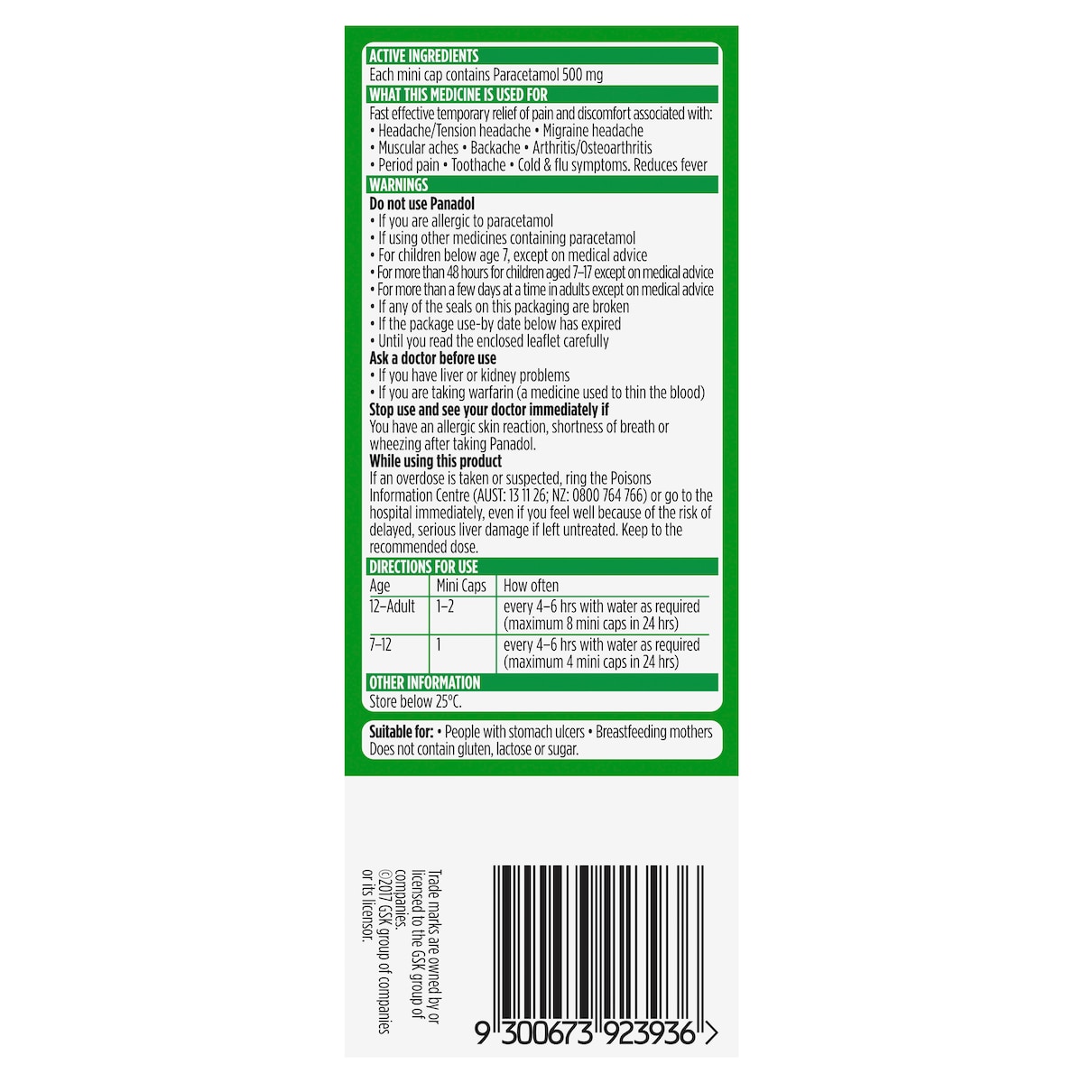 Panadol Mini Caps Pain Relief 20 Mini Caps