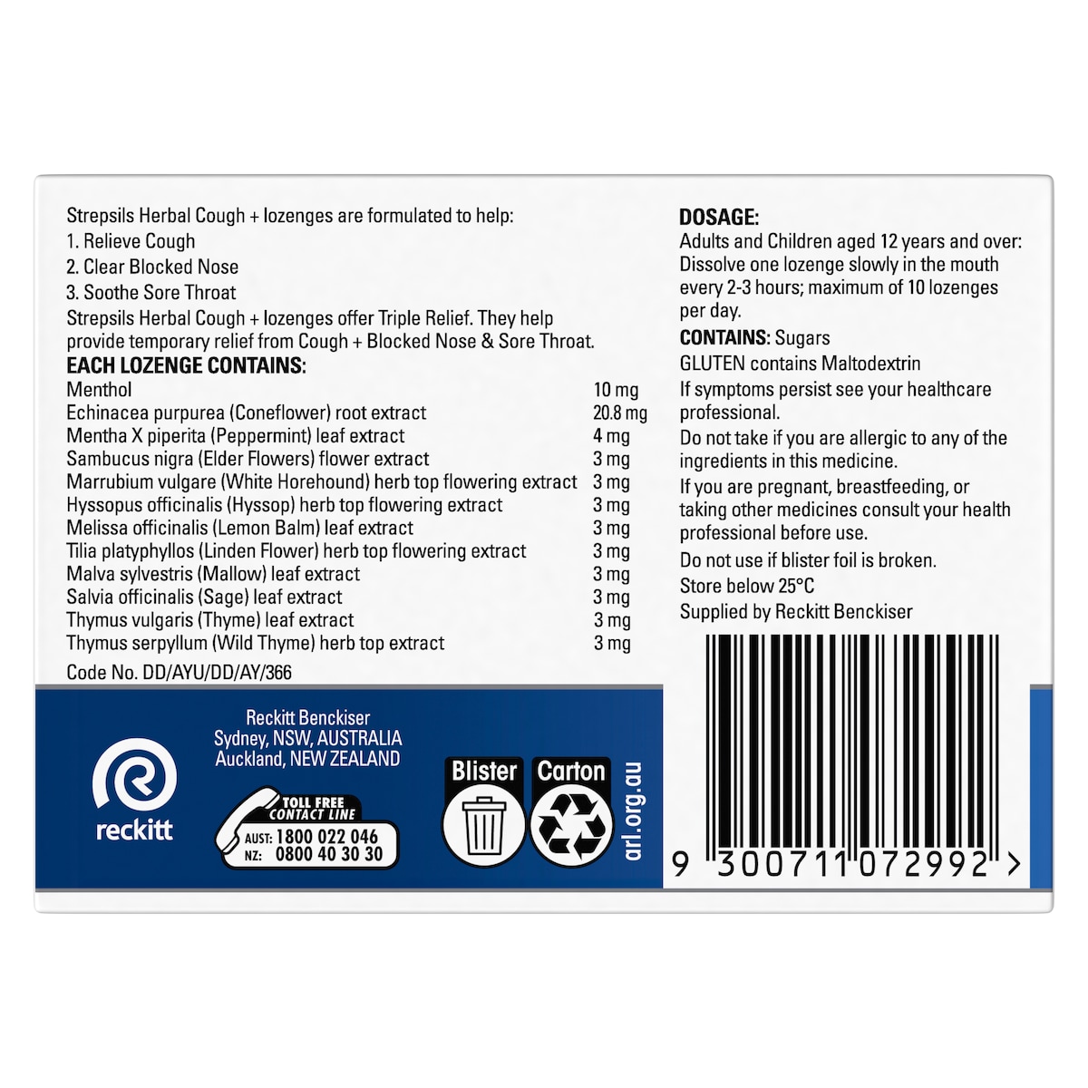 Strepsils Herbal Cough+ Honey Lemon 32 Lozenges