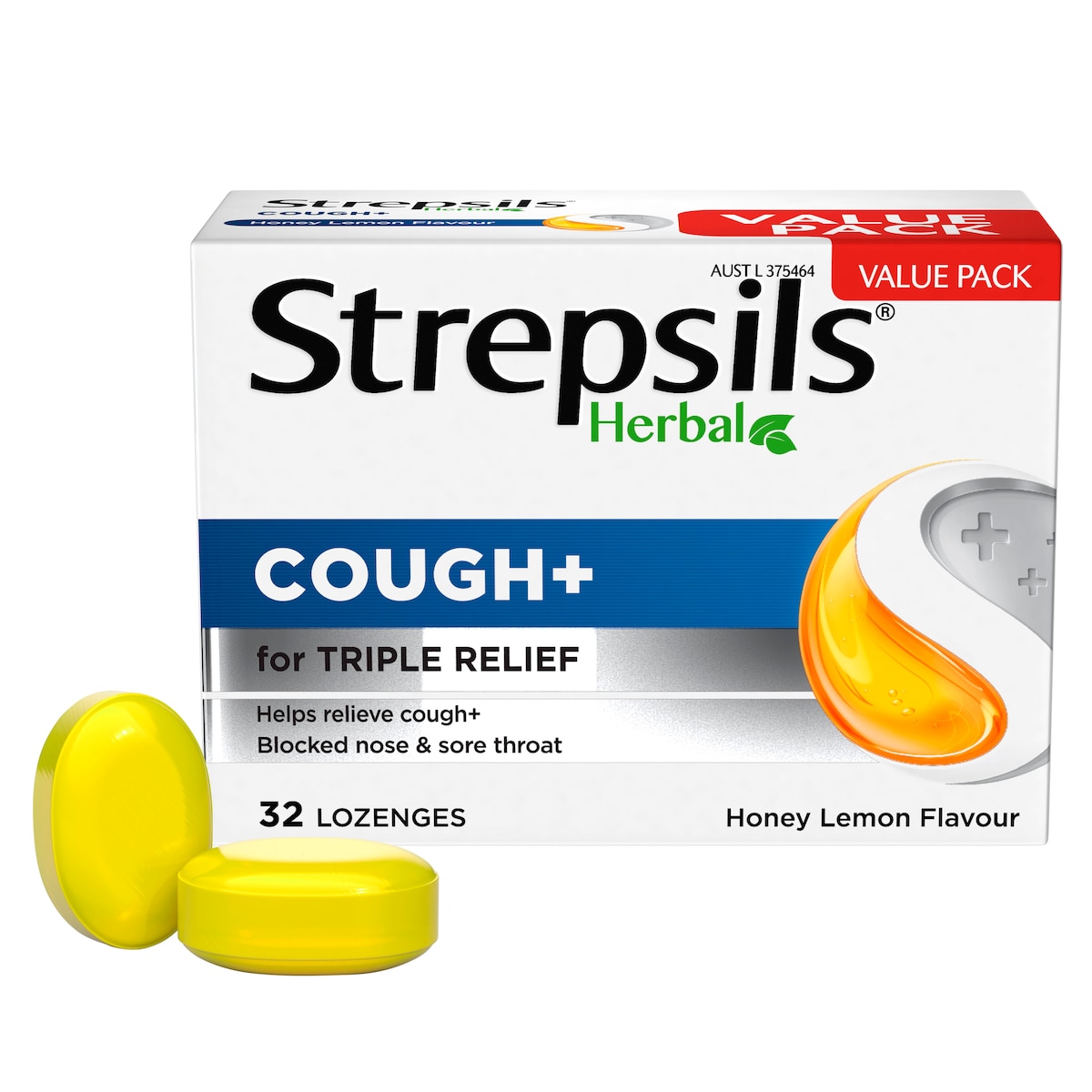 Strepsils Herbal Cough+ Honey Lemon 32 Lozenges