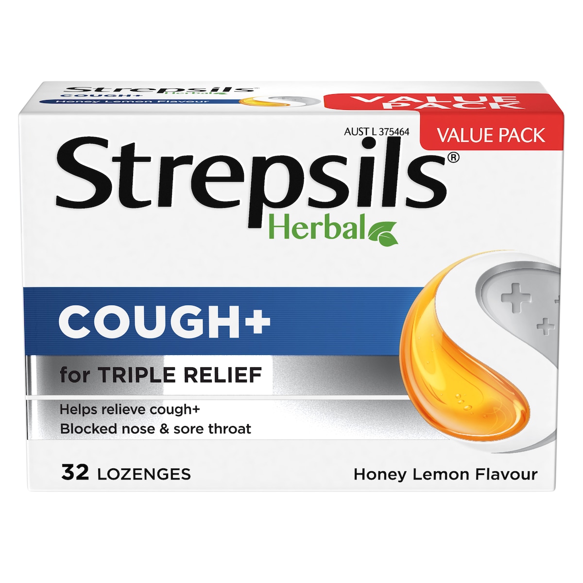 Strepsils Herbal Cough+ Honey Lemon 32 Lozenges