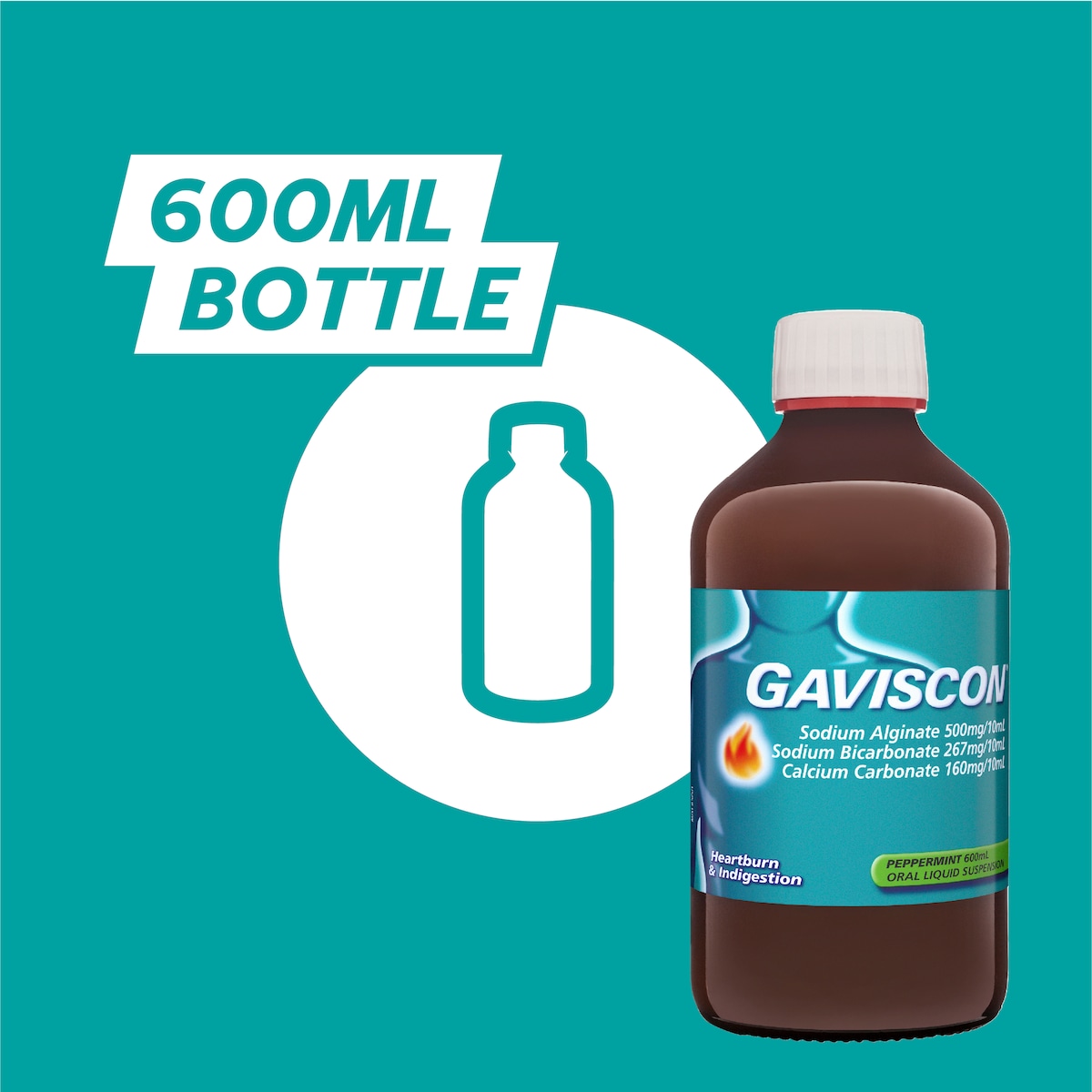 Gaviscon Heartburn & Indigestion Peppermint Liquid 600Ml