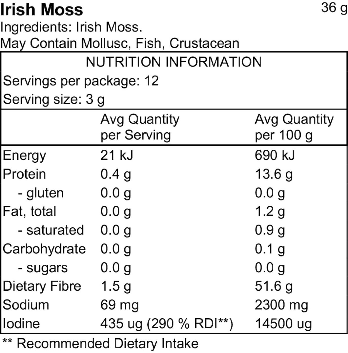 Pacific Harvest Irish Moss Seaweed 36G