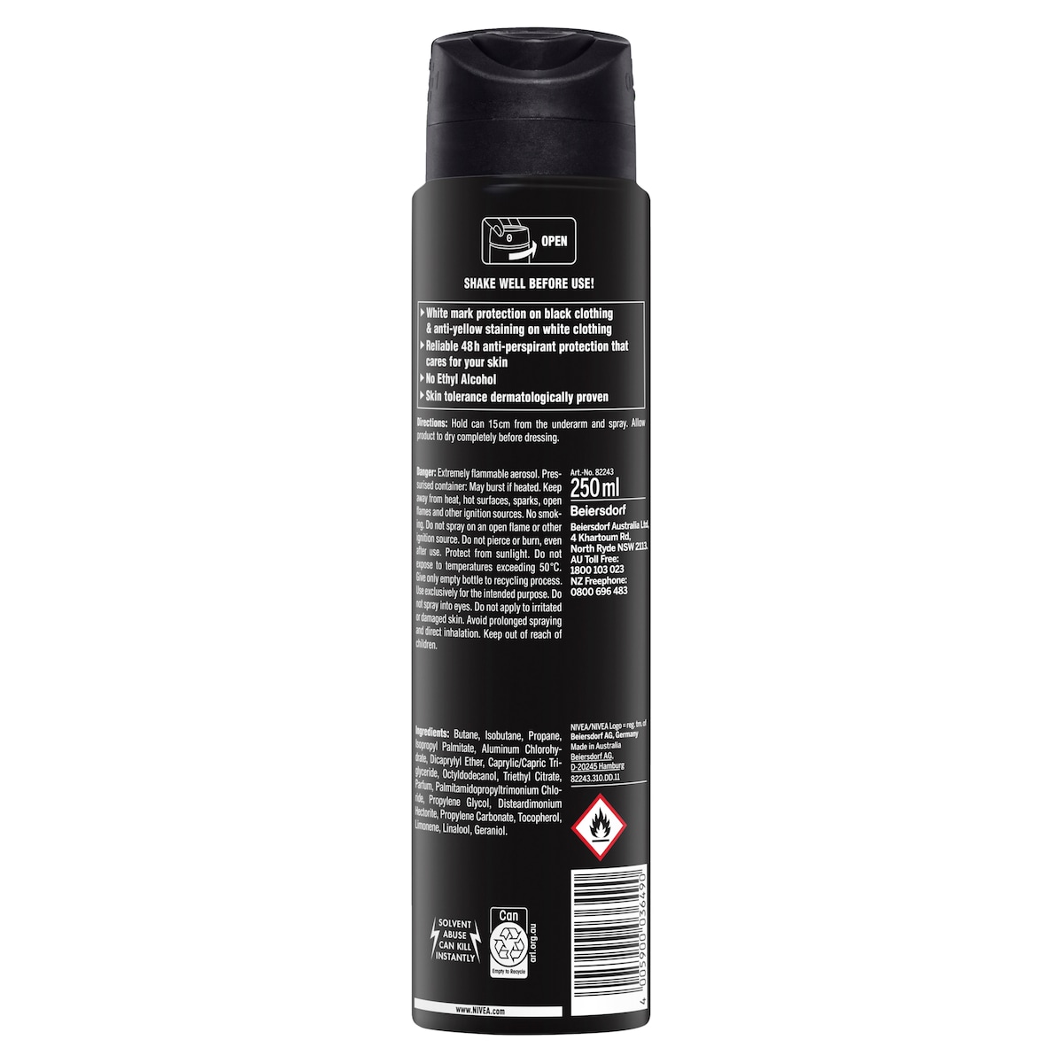 Nivea For Men Invisible Black & White Anti-Perspirant Deodarant Spray Original 250Ml