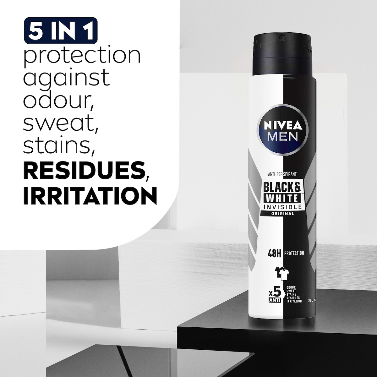 Nivea For Men Invisible Black & White Anti-Perspirant Deodarant Spray Original 250Ml