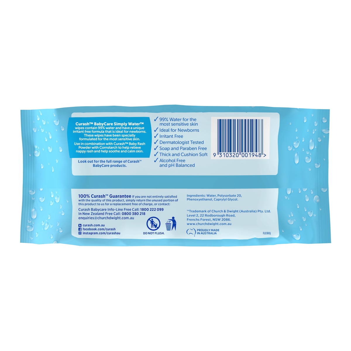 Curash Baby Simply Water 80 Baby Wipes