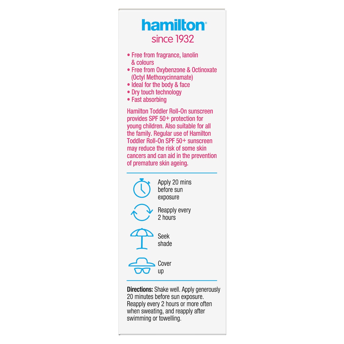 Hamilton Sunscreen Toddler Roll On Spf50 50Ml