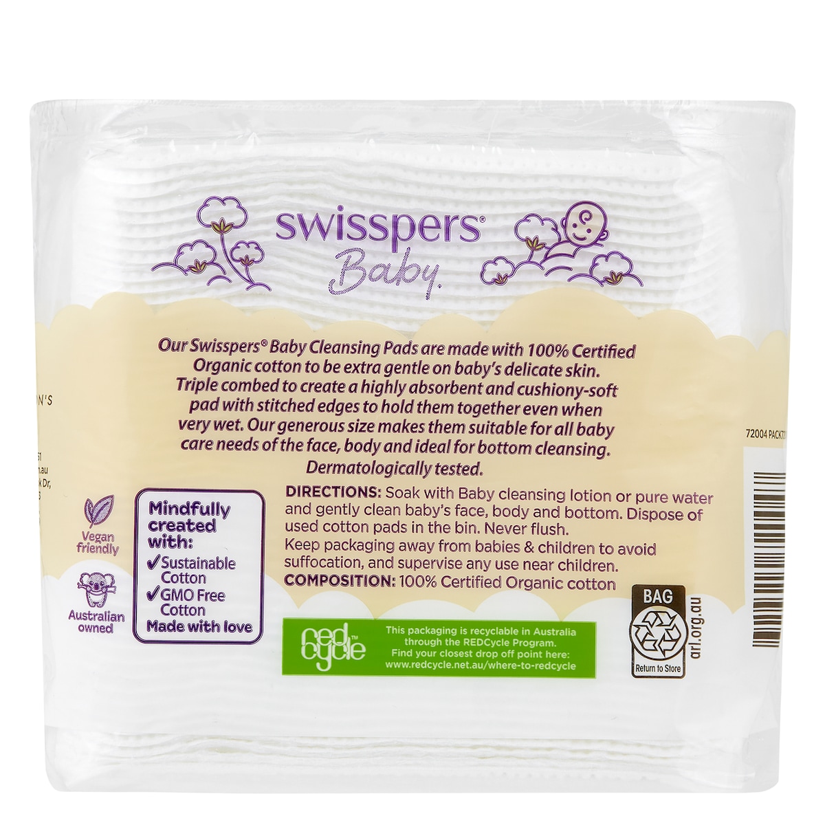 Swisspers Baby Organic Cotton Pads Large 40 Pack