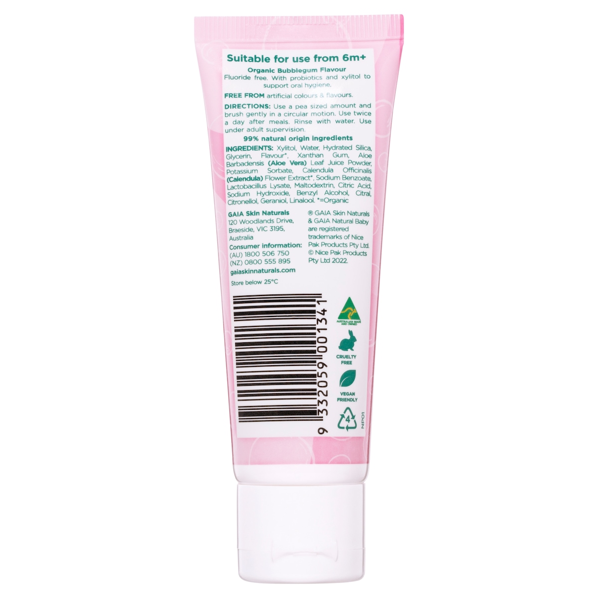 Gaia Natural Baby Bubblegum Toothpaste 50G